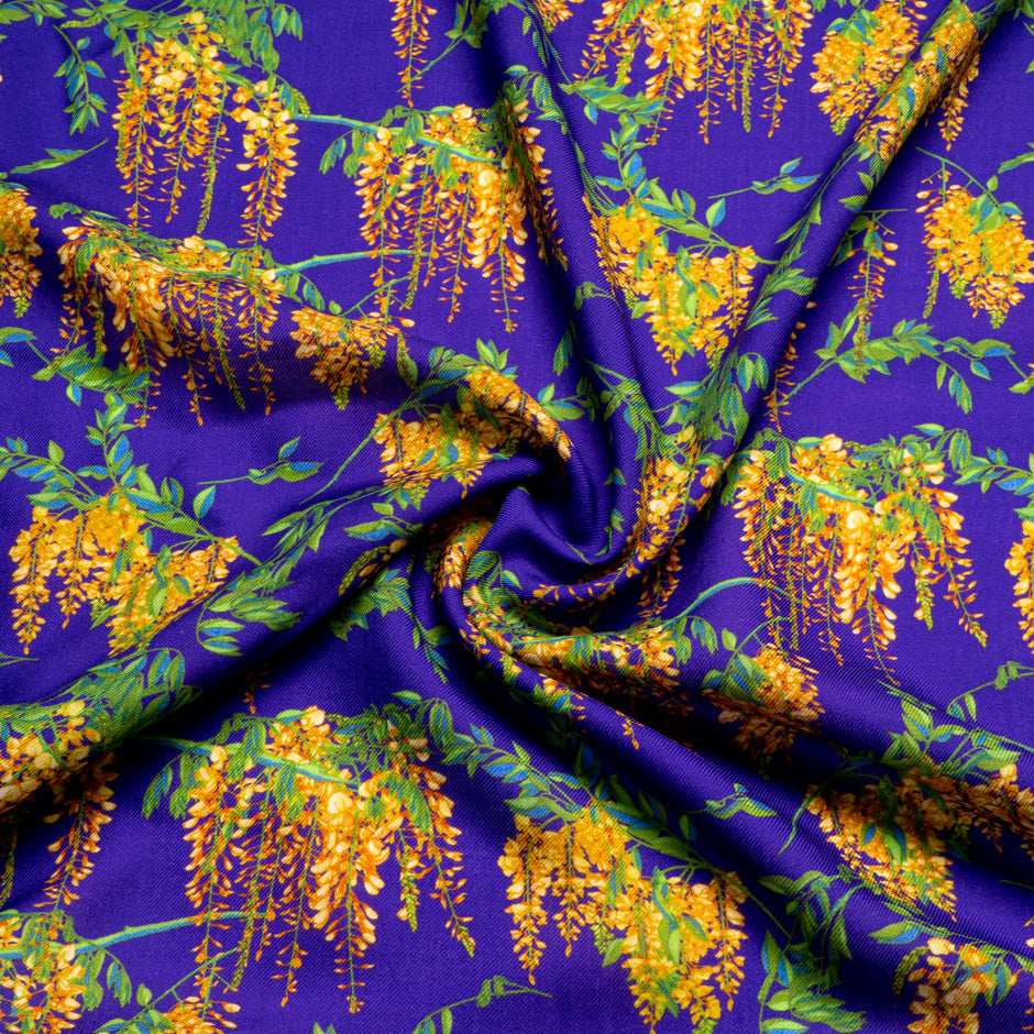 Hanging Floral Printed Electric Blue Merino Wool