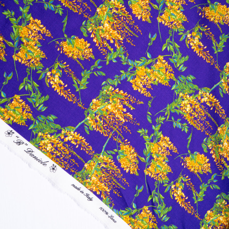 Hanging Floral Printed Electric Blue Merino Wool