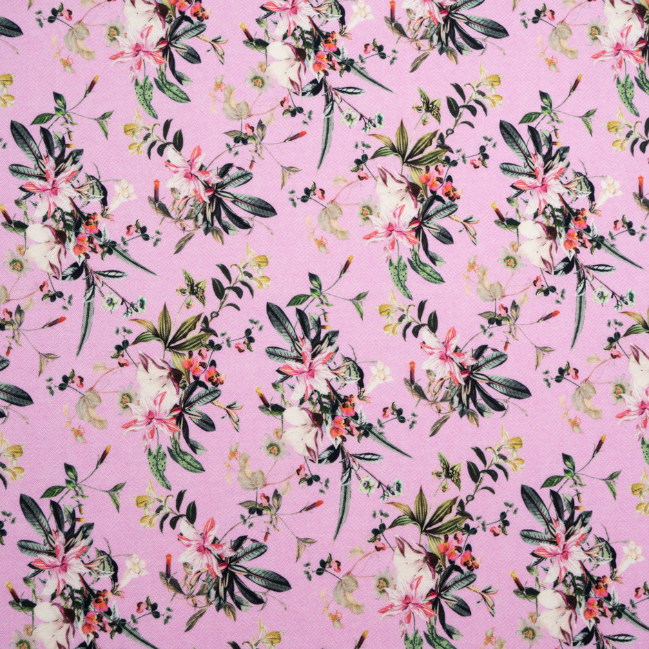 Floral Printed Candy Pink Pure Wool Challis
