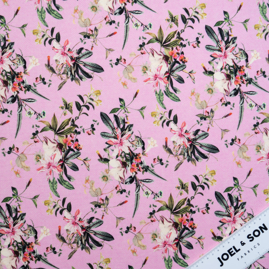 Floral Printed Candy Pink Pure Wool Challis