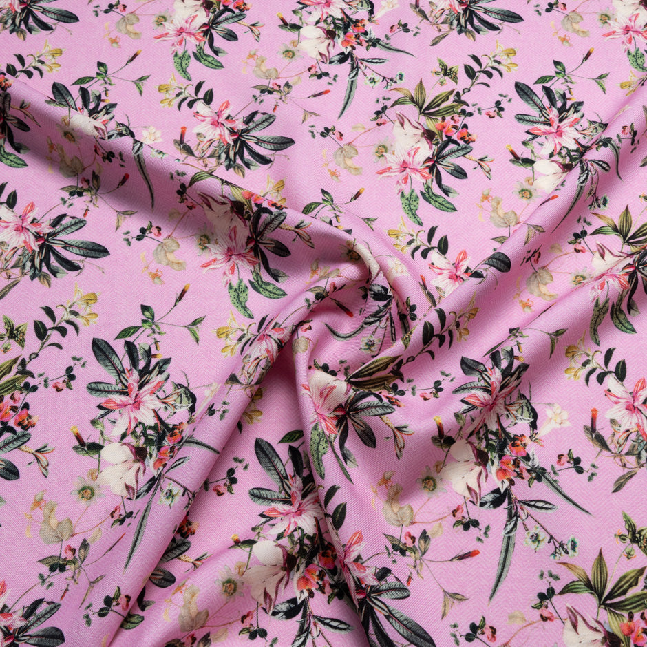Floral Printed Candy Pink Pure Wool Challis