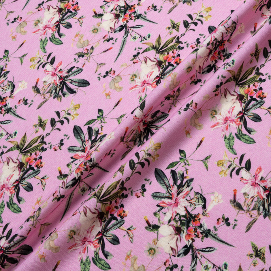 Floral Printed Candy Pink Pure Wool Challis