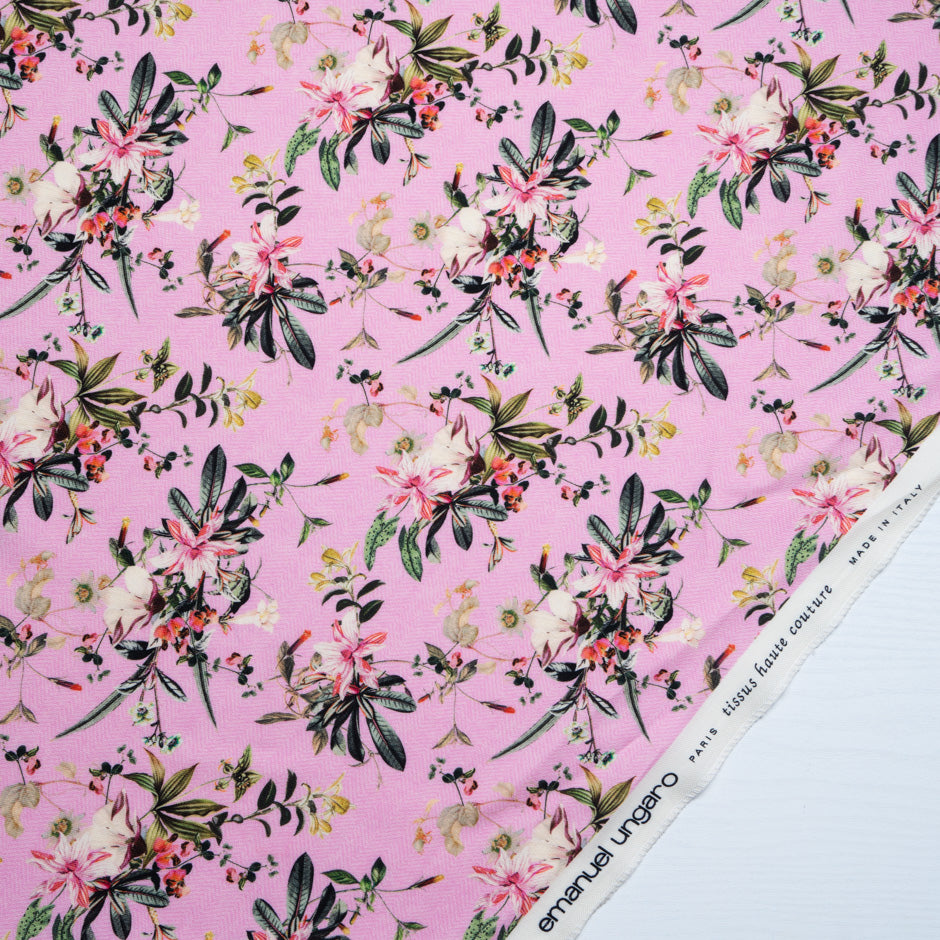Floral Printed Candy Pink Pure Wool Challis