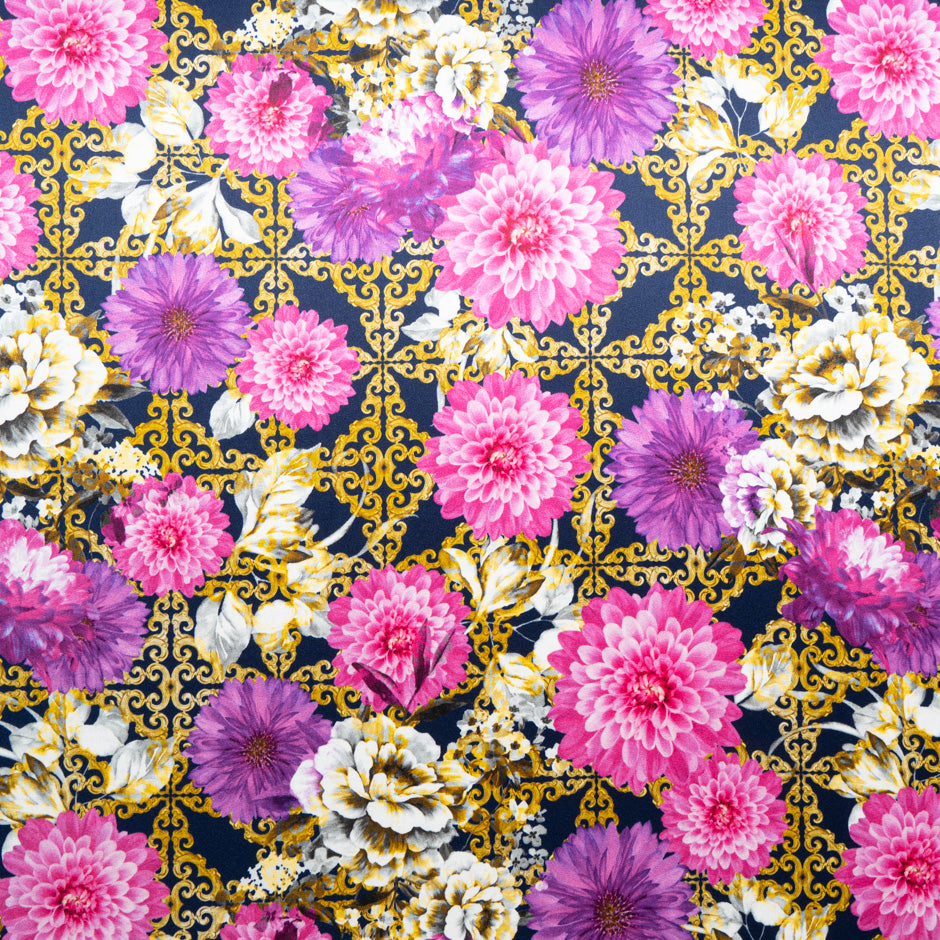 Floral & Geo Printed Silk Satin Charmeuse