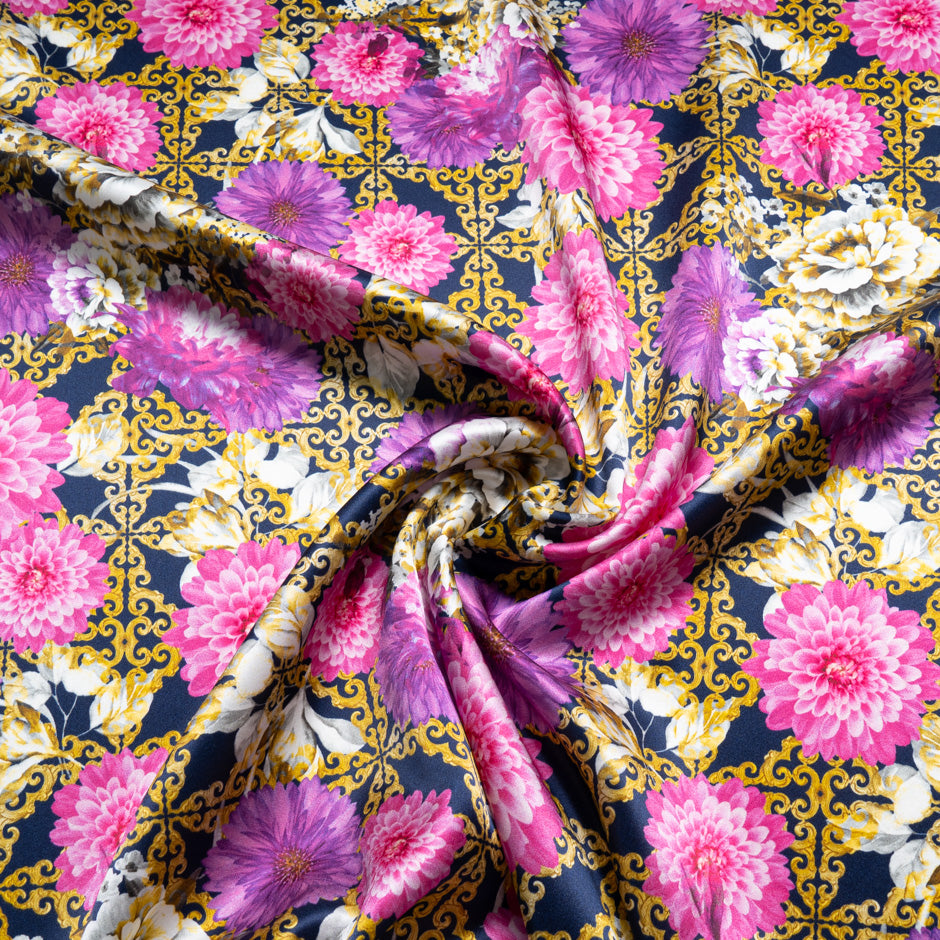 Floral & Geo Printed Silk Satin Charmeuse