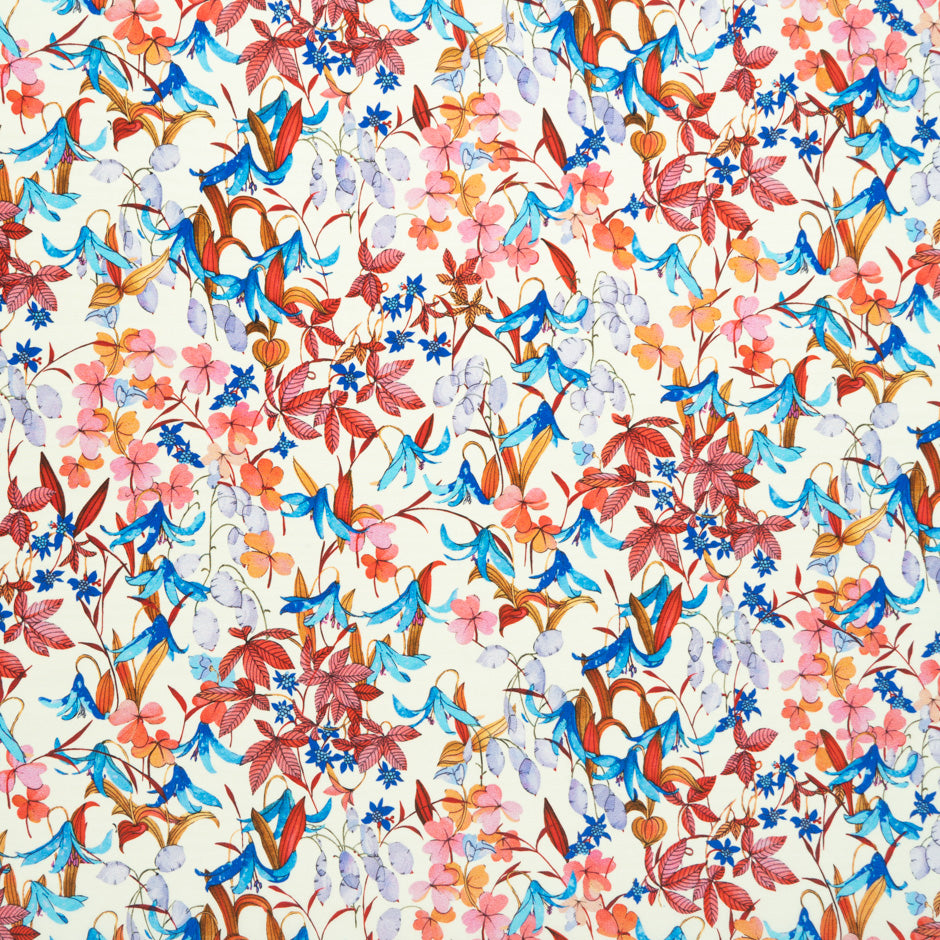 Pink & Blue Floral Printed Silk Satin Charmeuse