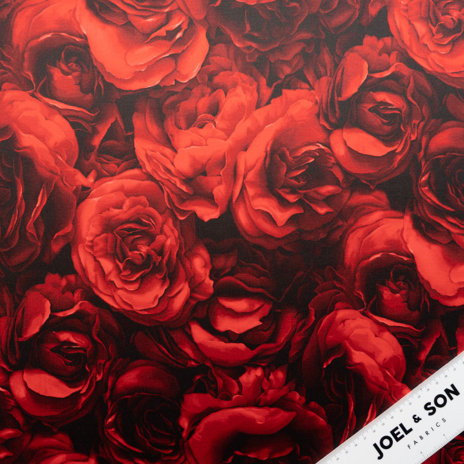 Red Rose Printed Cotton Duchess Satin