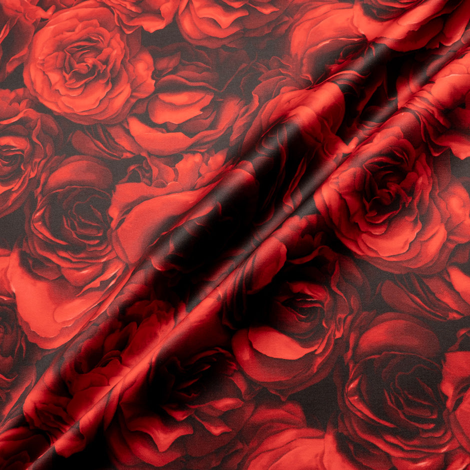 Red Rose Printed Cotton Duchess Satin