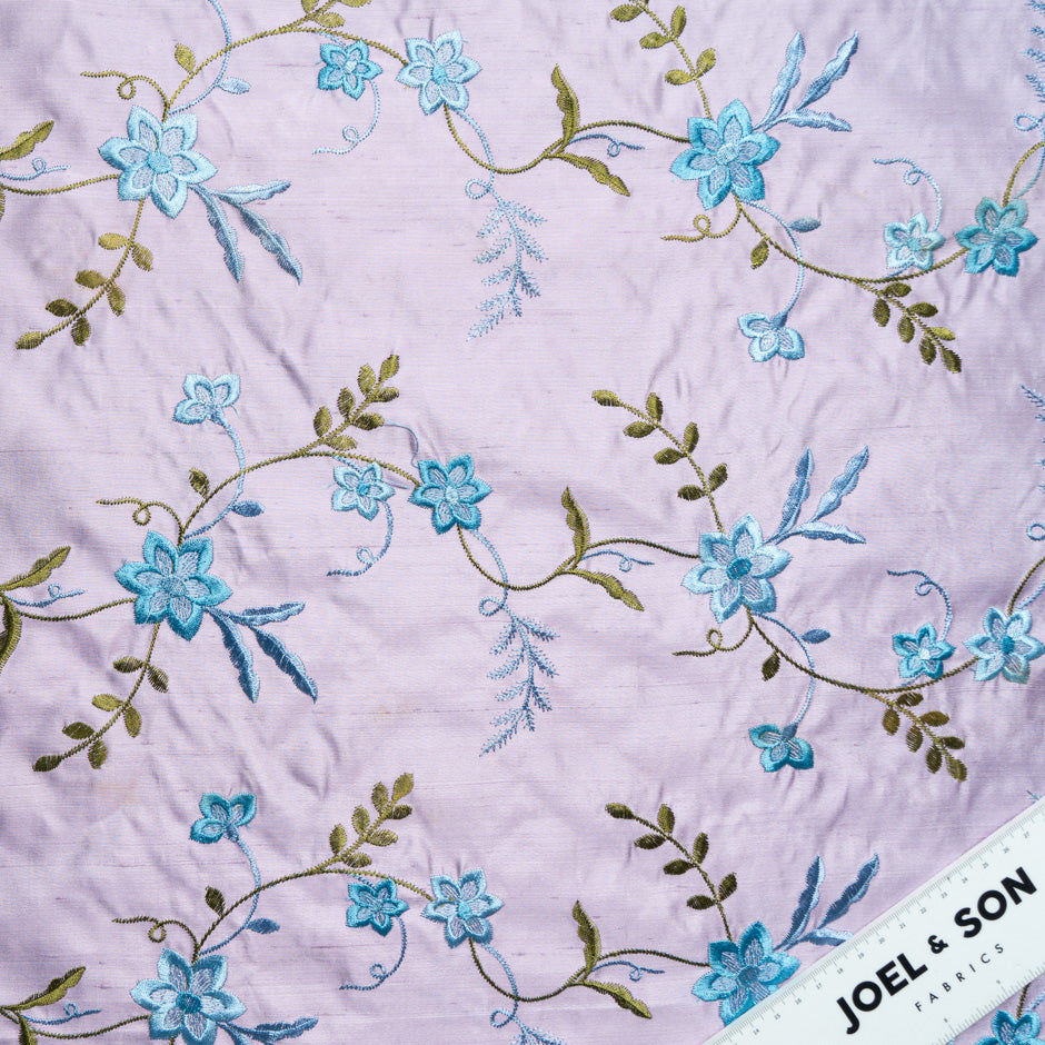 Blue Embroidered Floral Lilac Silk Shantung