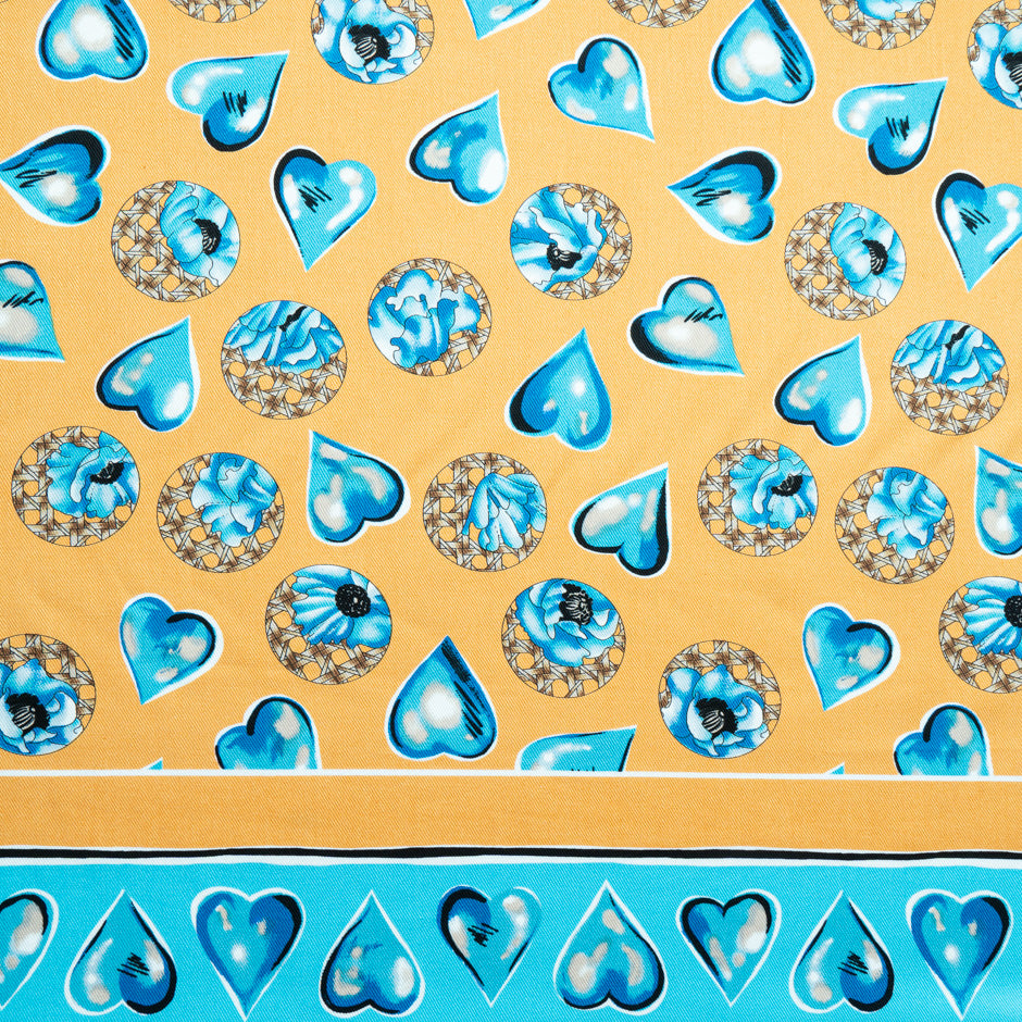 Blue Heart Printed Orange Cotton Twill