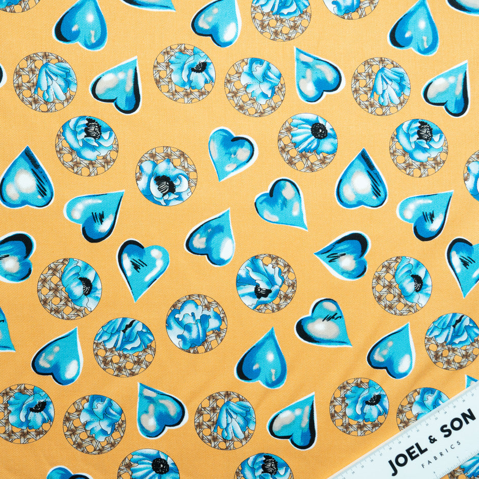 Blue Heart Printed Orange Cotton Twill