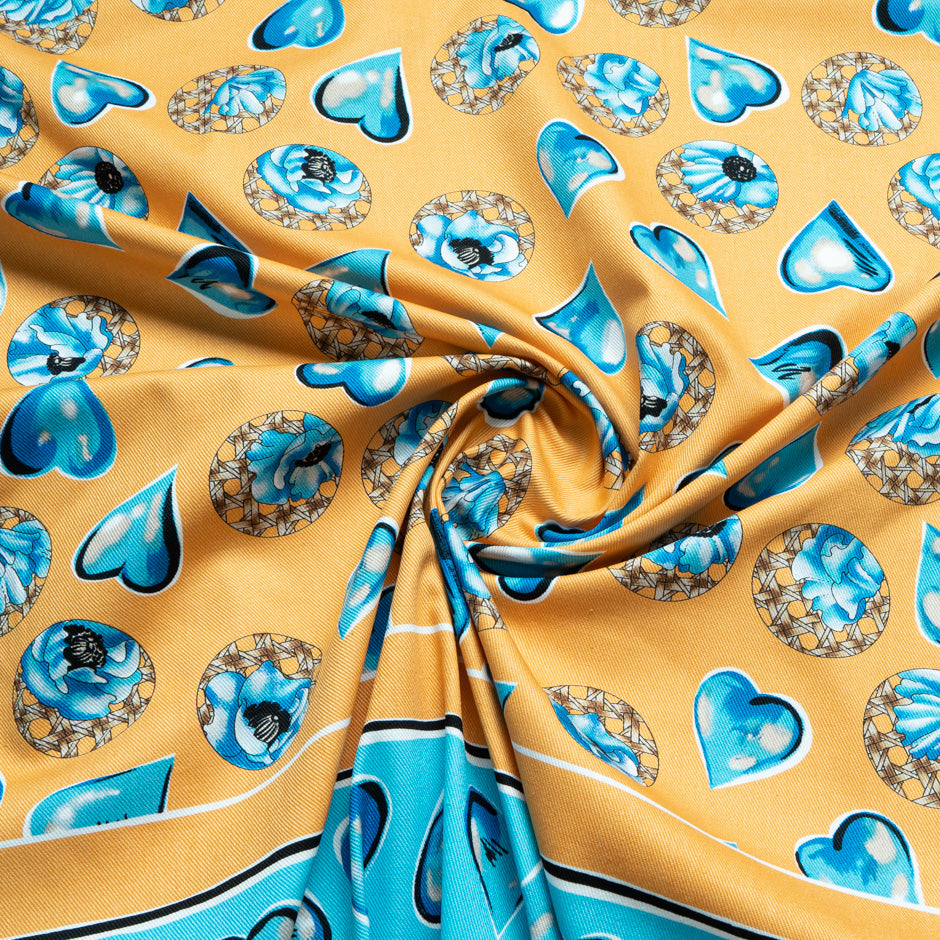 Blue Heart Printed Orange Cotton Twill