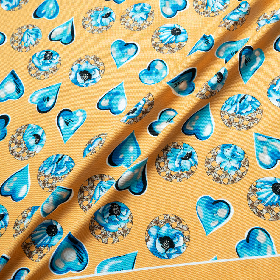 Blue Heart Printed Orange Cotton Twill