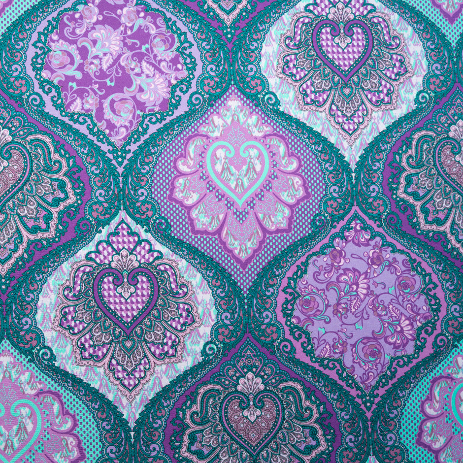 Teal & Purple Printed Stretch Cotton