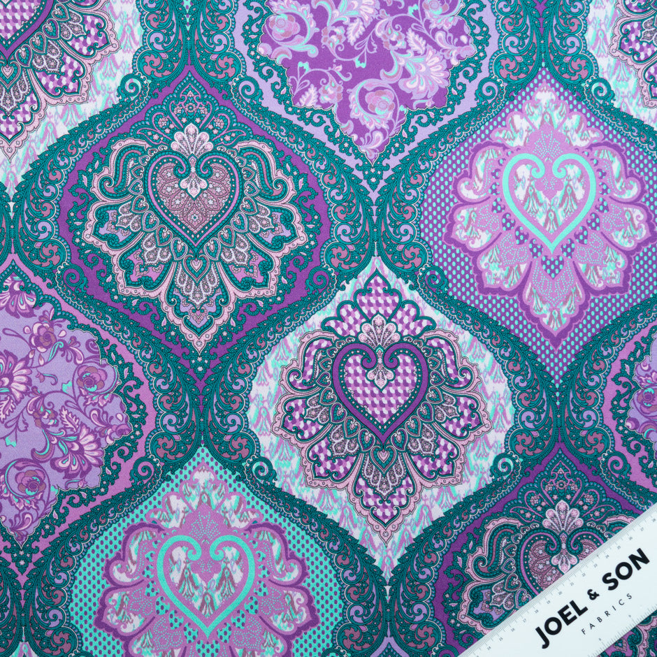Teal & Purple Printed Stretch Cotton