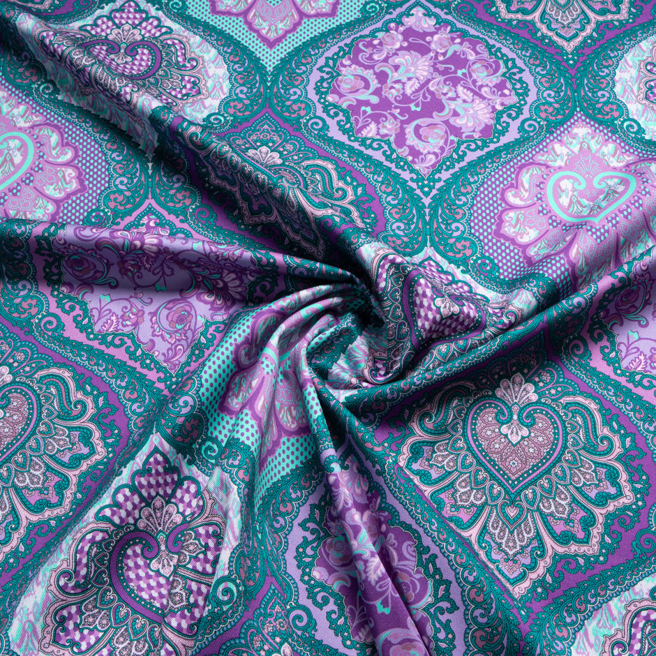 Teal & Purple Printed Stretch Cotton
