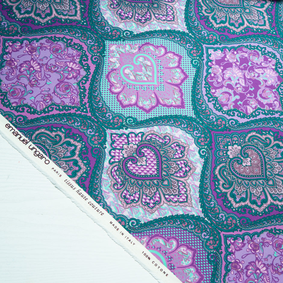 Teal & Purple Printed Stretch Cotton