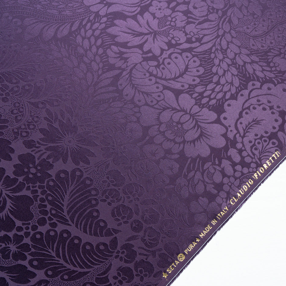 Eggplant Floral Jacquard Pure Silk