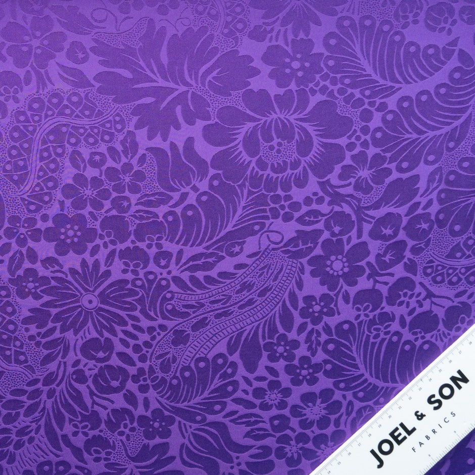 Rich Purple Floral Jacquard Pure Silk