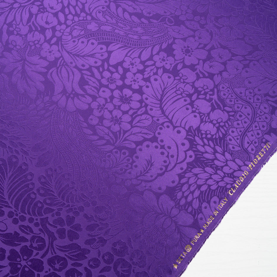 Rich Purple Floral Jacquard Pure Silk
