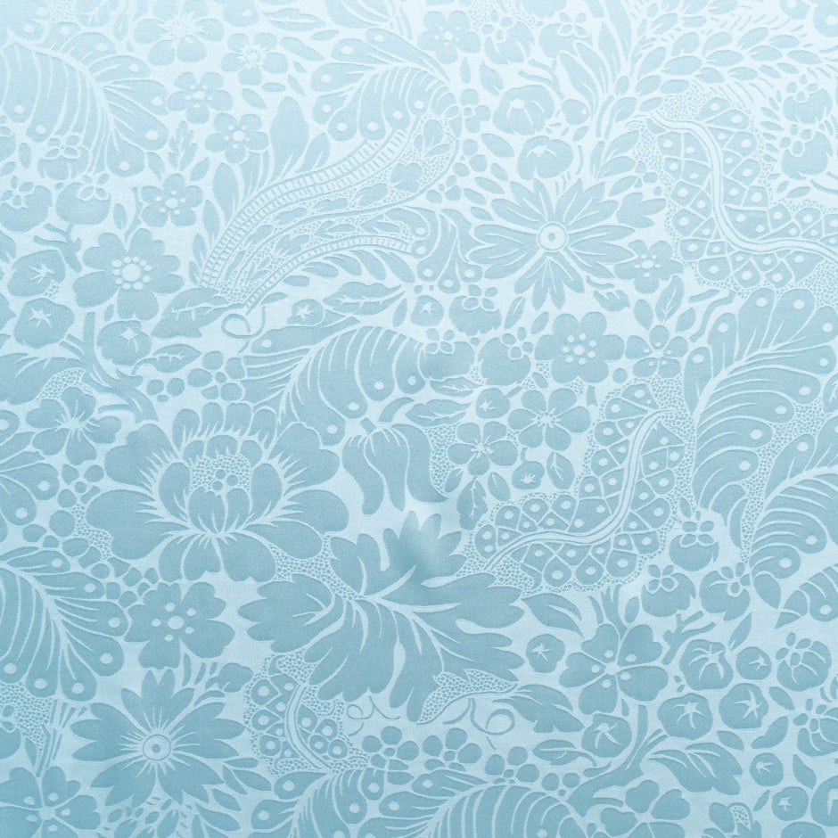 Aqua Blue Floral Jacquard Pure Silk