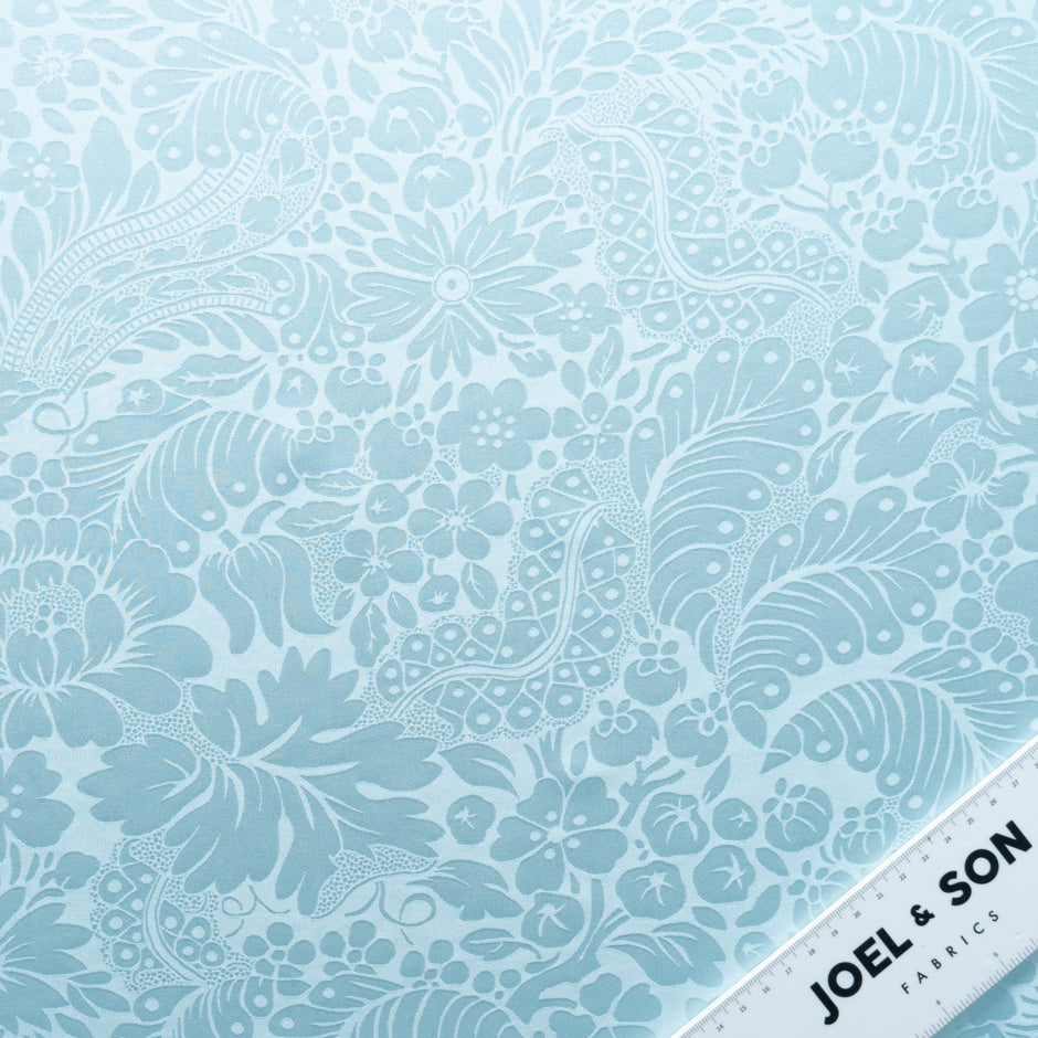 Aqua Blue Floral Jacquard Pure Silk