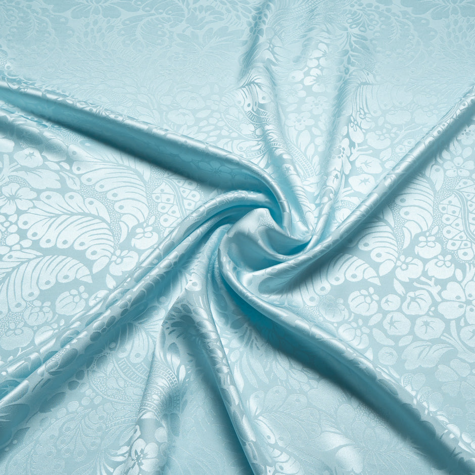 Aqua Blue Floral Jacquard Pure Silk
