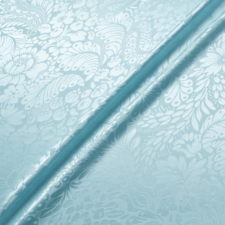 Aqua Blue Floral Jacquard Pure Silk
