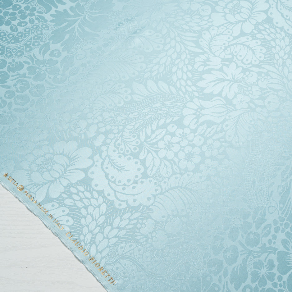 Aqua Blue Floral Jacquard Pure Silk