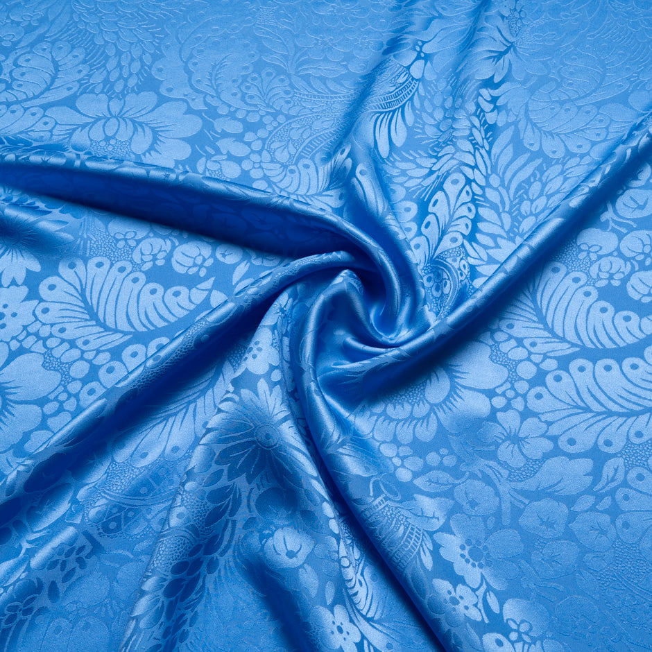 Rich Blue Floral Jacquard Pure Silk