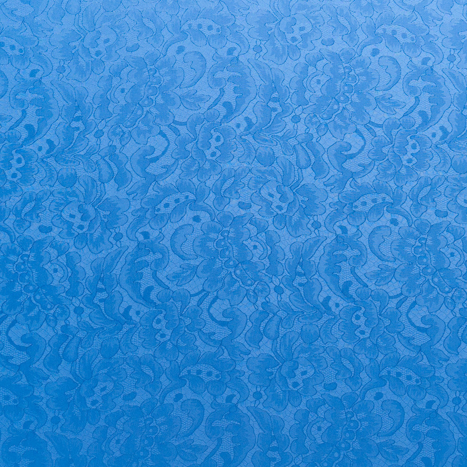 Rich Blue Floral Lace Jacquard Pure Silk