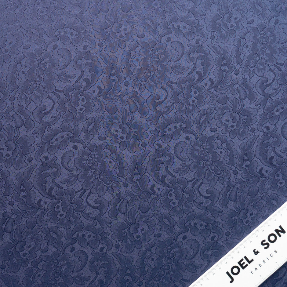 Navy Blue Floral Lace Jacquard Pure Silk