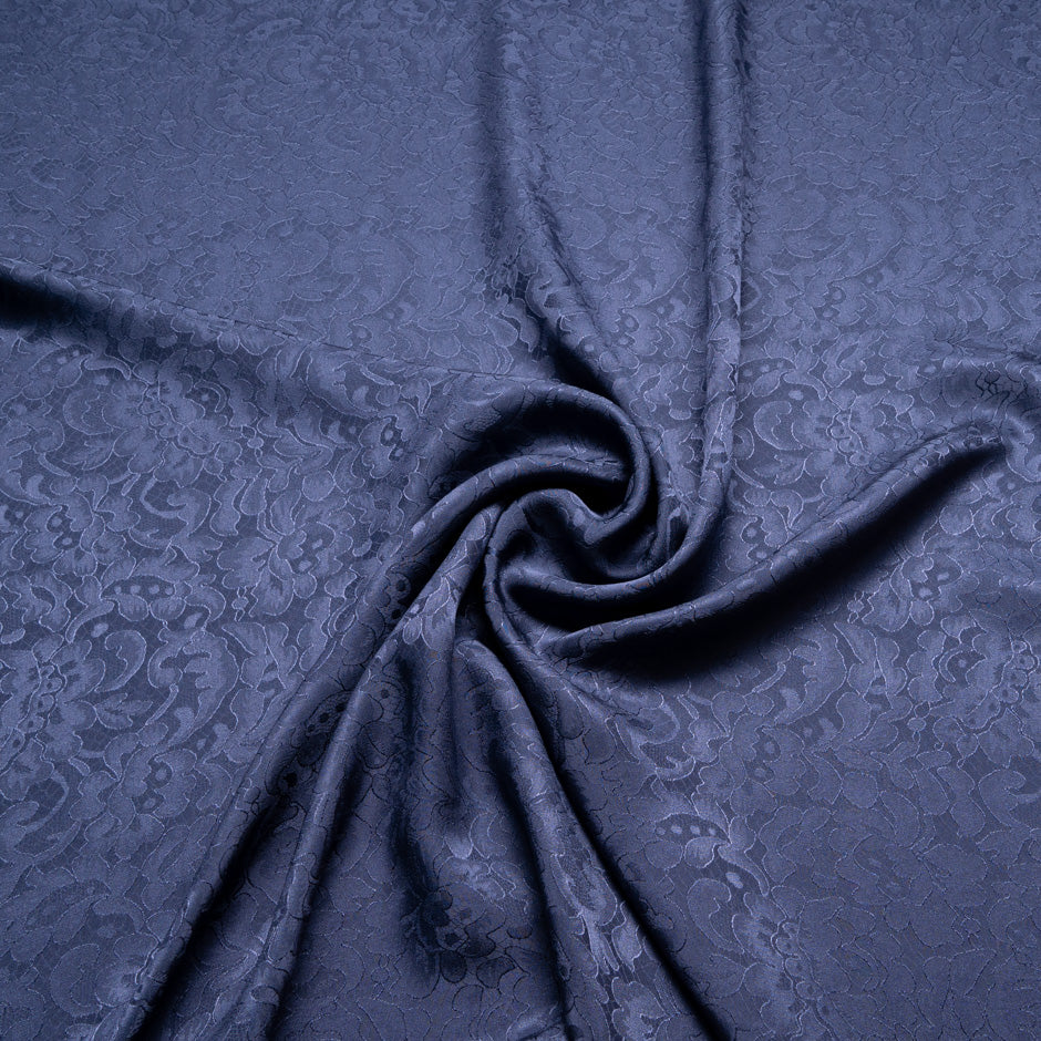 Navy Blue Floral Lace Jacquard Pure Silk