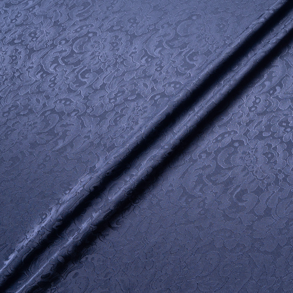 Navy Blue Floral Lace Jacquard Pure Silk