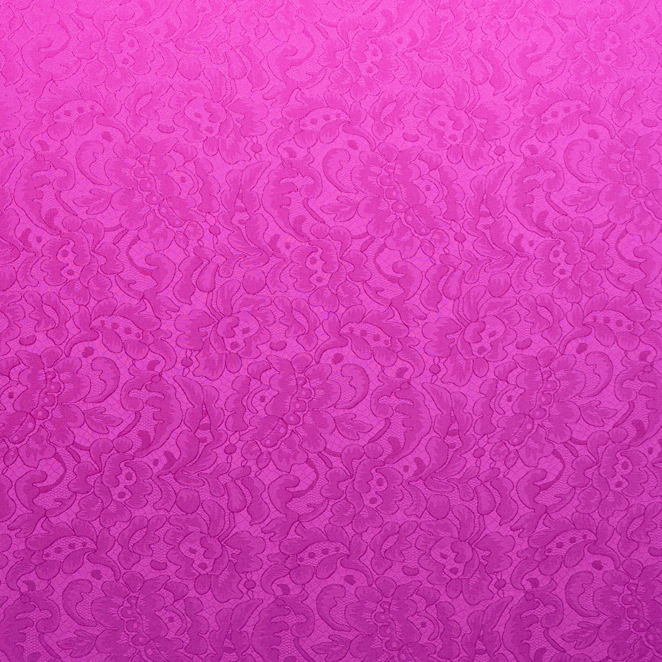Fuchsia Pink Floral Lace Jacquard Pure Silk