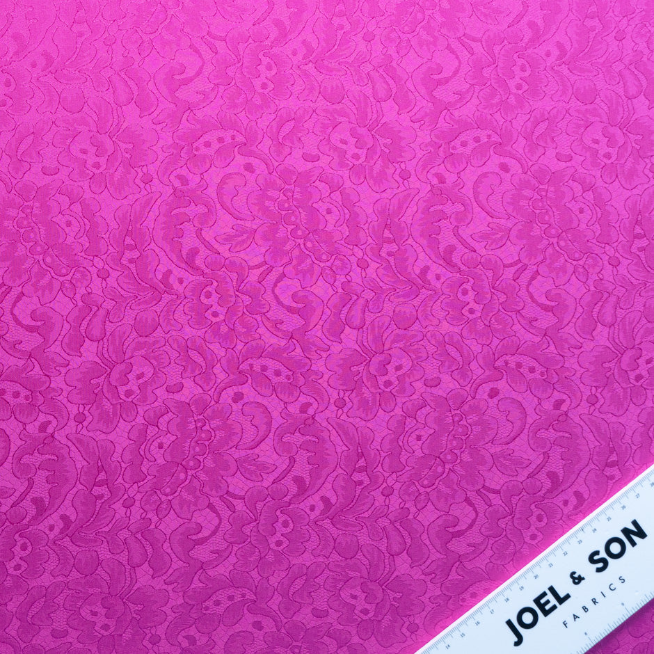 Fuchsia Pink Floral Lace Jacquard Pure Silk