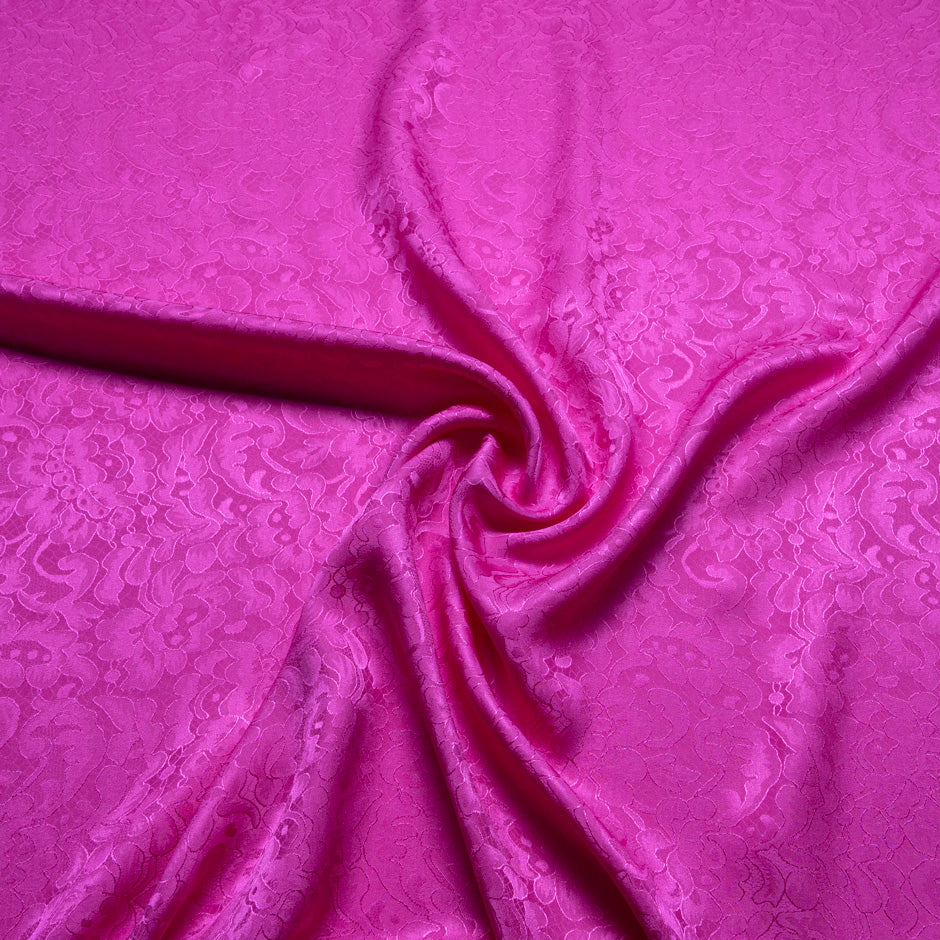 Fuchsia Pink Floral Lace Jacquard Pure Silk