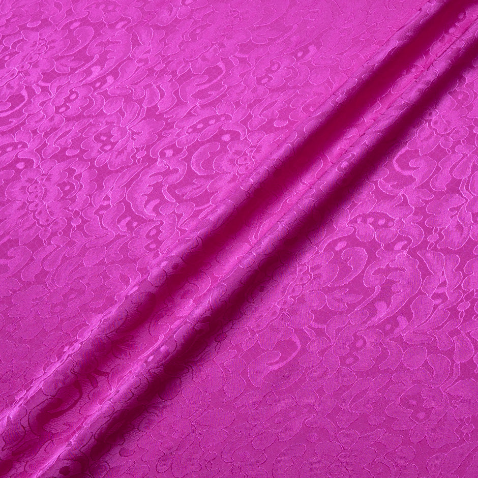 Fuchsia Pink Floral Lace Jacquard Pure Silk