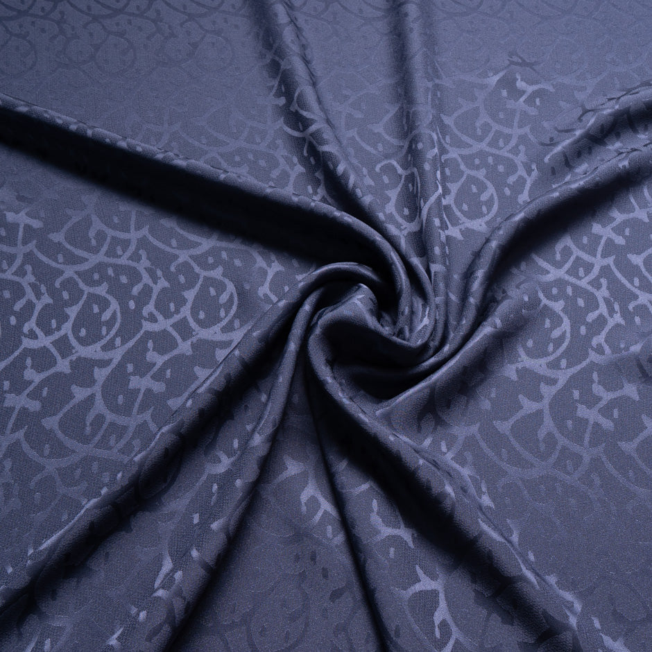 Navy Blue Abstract Jacquard Pure Silk