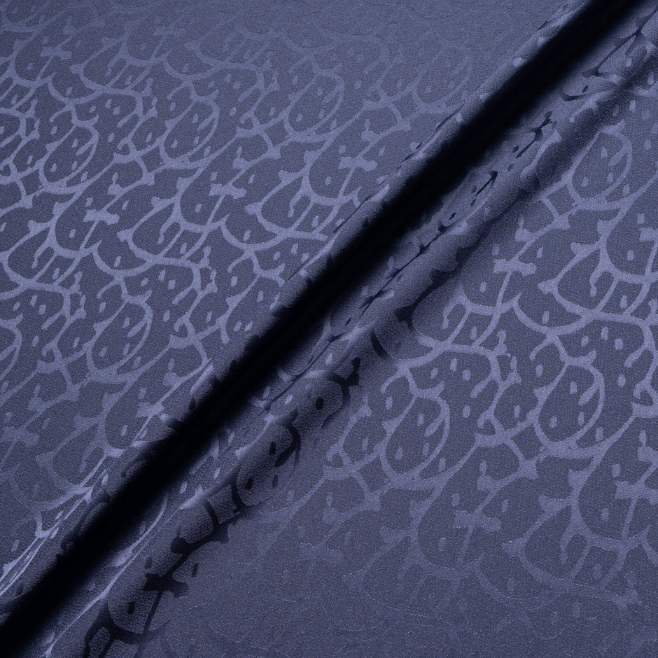 Navy Blue Abstract Jacquard Pure Silk