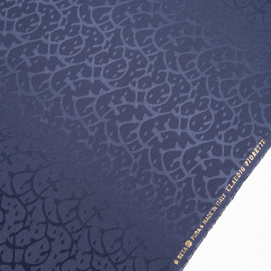 Navy Blue Abstract Jacquard Pure Silk