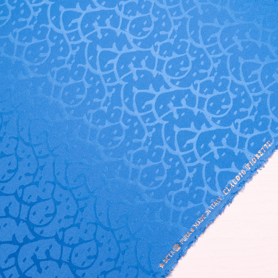 Rich Blue Abstract Jacquard Pure Silk
