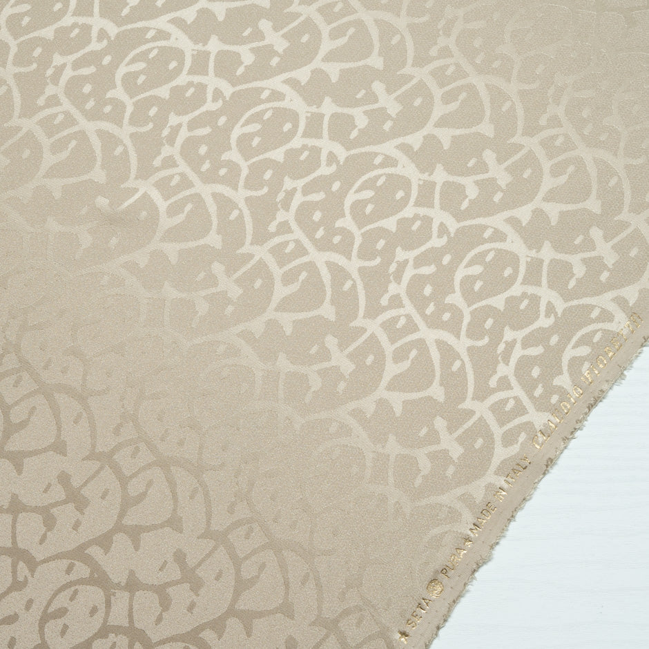 Champagne Beige Abstract Jacquard Pure Silk