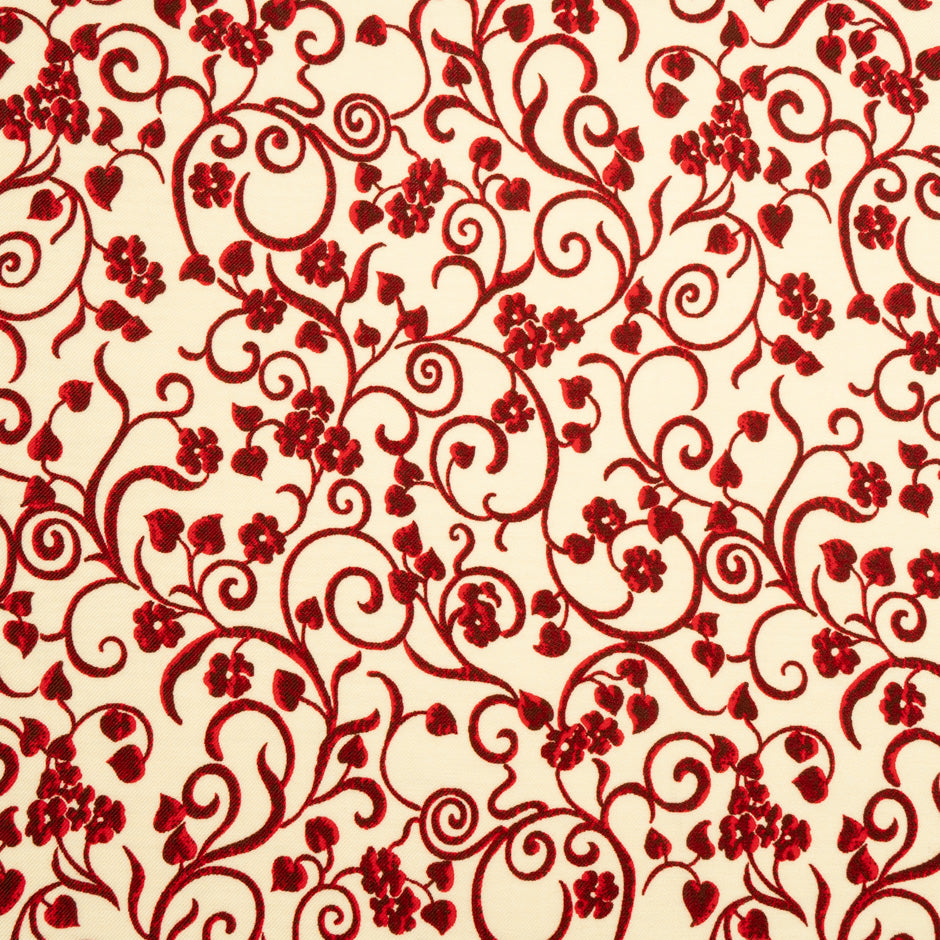Red Floral Printed Cream Merino Wool (A 2.60m Piece)