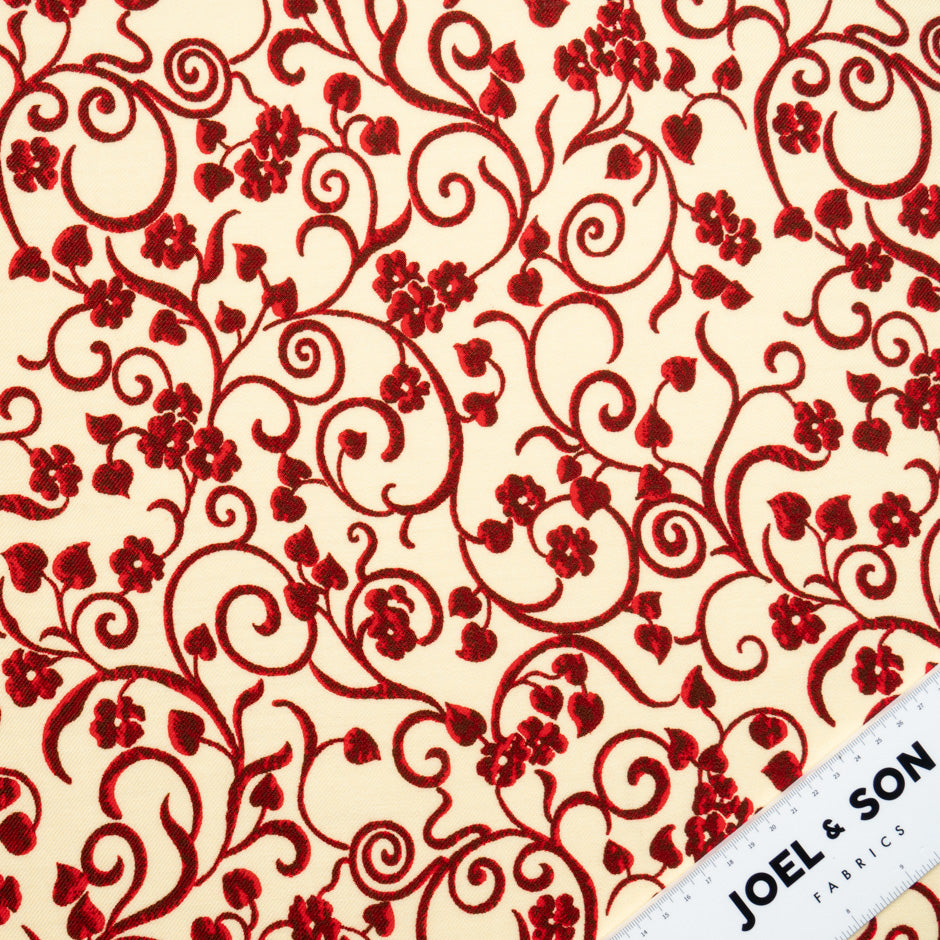 Red Floral Printed Cream Merino Wool (A 2.60m Piece)