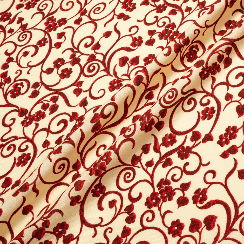 Red Floral Printed Cream Merino Wool (A 2.60m Piece)