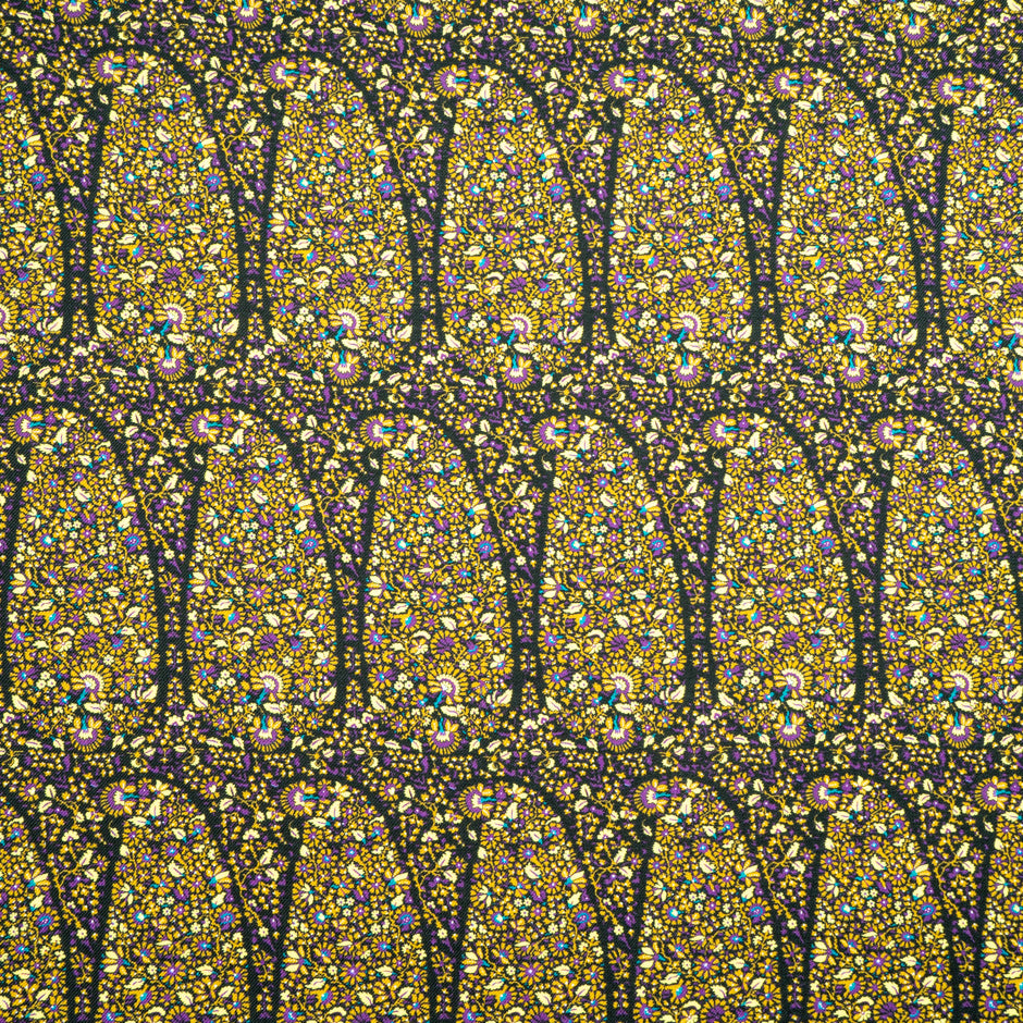 Yellow & Purple Floral Printed Merino Wool