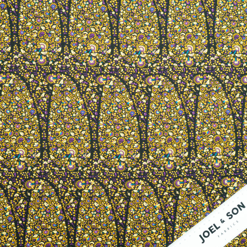 Yellow & Purple Floral Printed Merino Wool