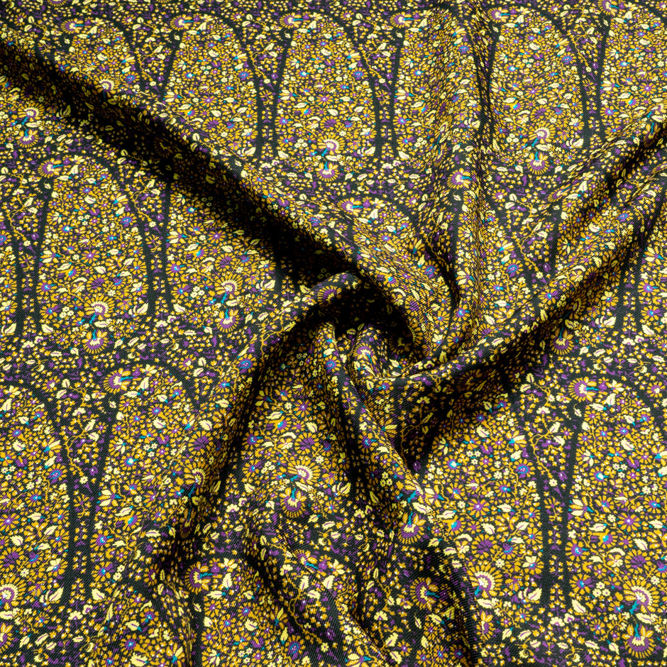 Yellow & Purple Floral Printed Merino Wool