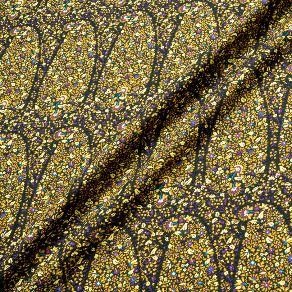 Yellow & Purple Floral Printed Merino Wool